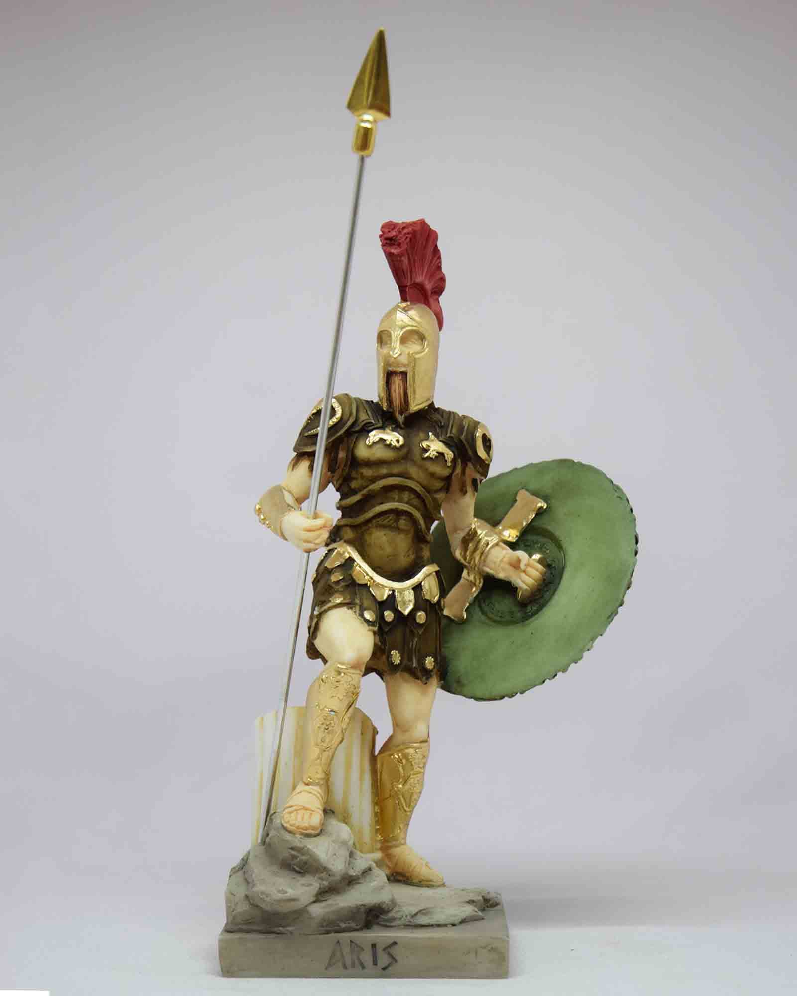 Ares classic statue standing with his spear and shield
