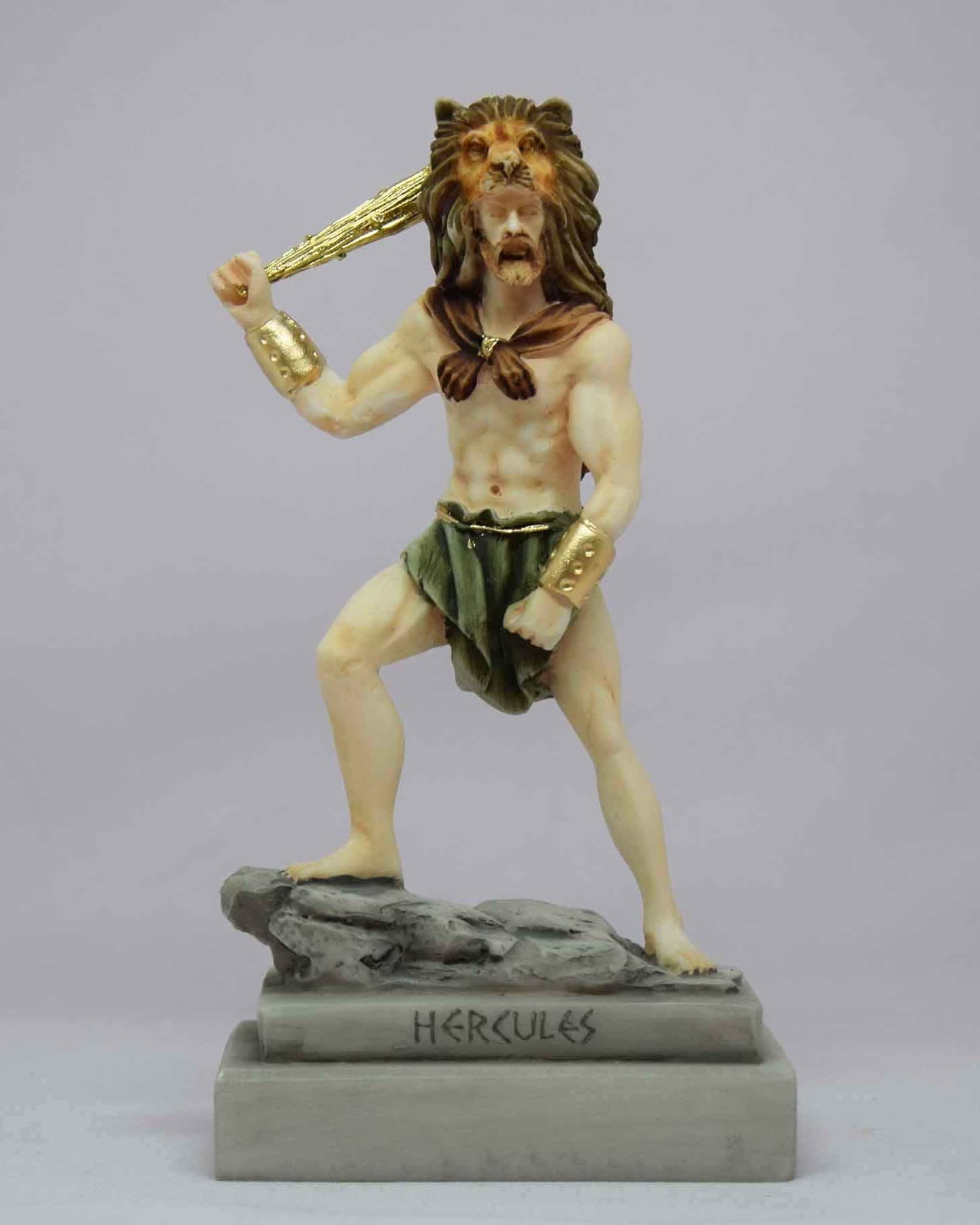 Hercules ready to fight with a bat wearing a lion's hat